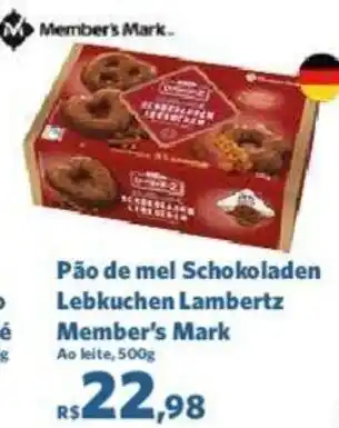 Sam's Club Pão de mel Schokoladen Lebkuchen Lambertz Member's Mark Ao leite, 500g oferta