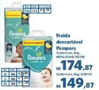 Fralda descartável Pampers Confort sec, Bag, M196/G168/XG148