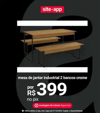 Lojas Americanas mesa de jantar industrial 2 bancos crome oferta