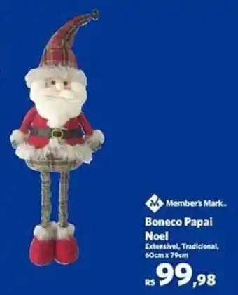 Boneco Papai Noel Extensivel, Tradicional, 60cm x 79cm