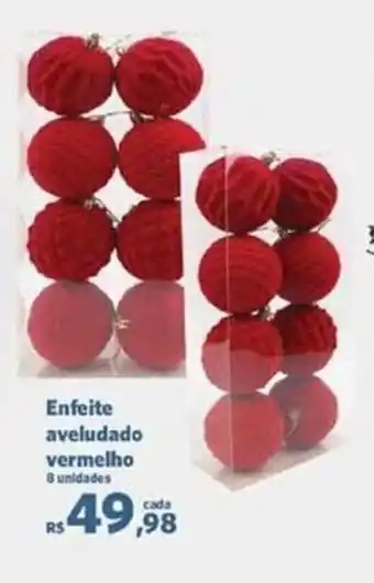 Enfeite aveludado vermelho 8 unidades