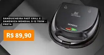 Pontofrio SANDUICHEIRA FAST GRILL E SANDWICH MONDIAL S-12 750W - PRETA oferta