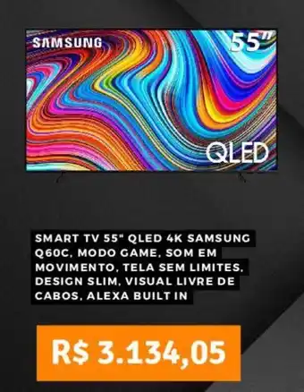 SMART TV 55" QLED 4K SAMSUNG Q60C, MODO GAME, SOM EM MOVIMENTO, TELA SEM LIMITES, DESIGN SLIM, VISUAL LIVRE DE CABOS,