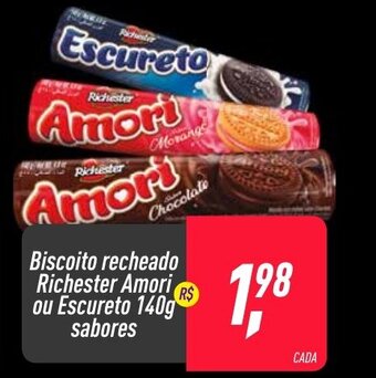 Biscoito recheado Richester Amori ou Escureto 140g sabores