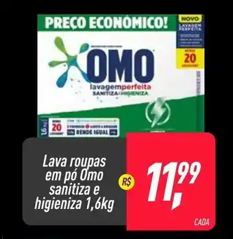 Frangolândia Lava roupas em po Omo sanitiza e higieniza 1.6kg oferta