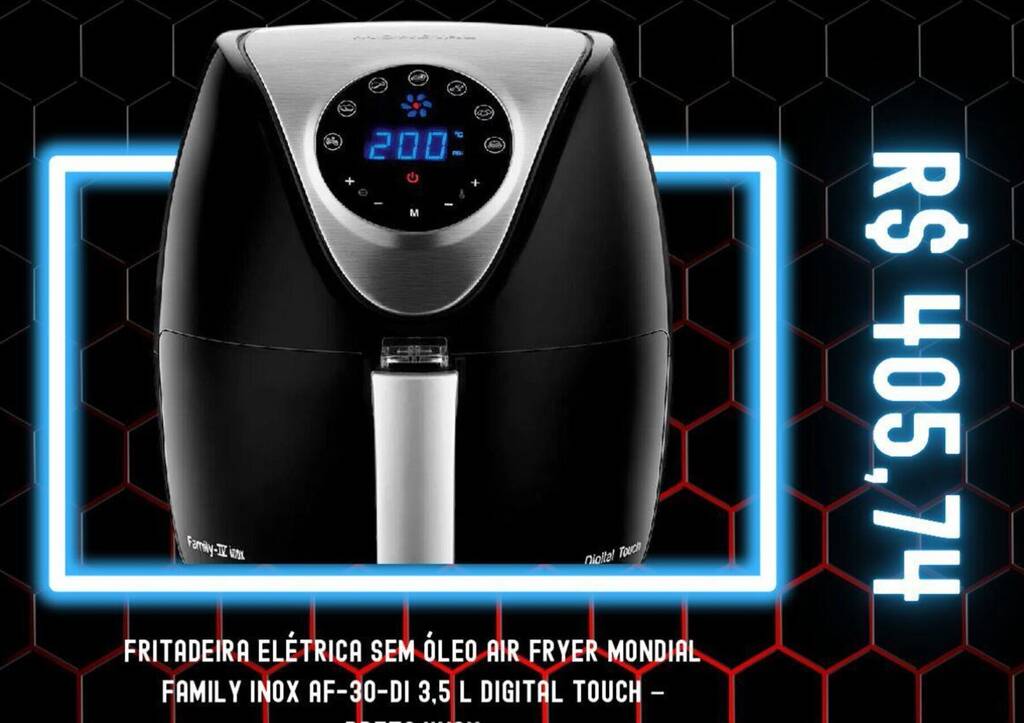 FRITADEIRA ELÉTRICA SEM ÓLEO AIR FRYER MONDIAL FAMILY INOX AF30DI 3,5 L DIGITAL TOUCH oferta