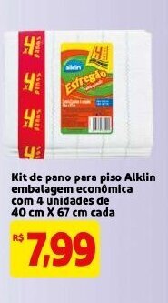 Mercado Extra Kit de pano para piso Alklin embalagem economica com 4 unidades de 40cm x 67cm cada oferta