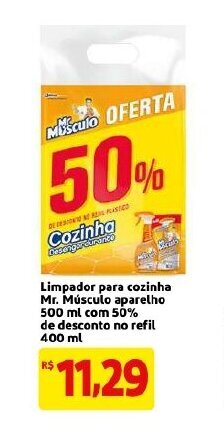 Mercado Extra Limpador para cozinha Mr.Musculo aparelho 500ml com 50% de desconto no refil 400ml oferta