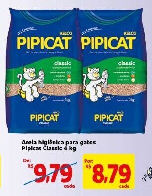 Mercado Extra Areia higienica para gatos Pipicat Classic 4kg oferta
