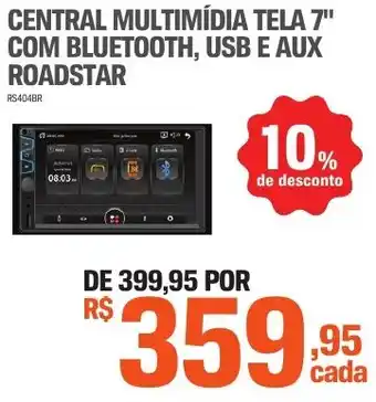 CENTRAL MULTIMÍDIA TELA 7" COM BLUETOOTH, USB E AUX ROADSTAR