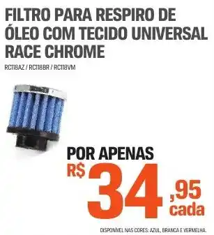 FILTRO PARA RESPIRO DE ÓLEO COM TECIDO UNIVERSAL RACE CHROME