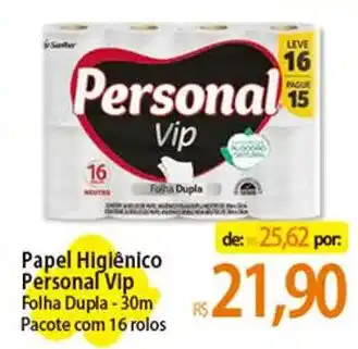 Atacadão Papel Higiênico Personal Vip Folha Dupla - 30m Pacote com 16 rolos oferta