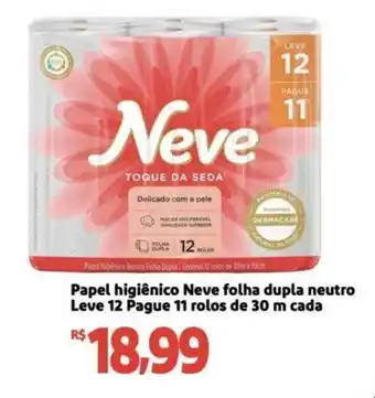 Extra Supermercado Papel higiênico Neve folha dupla neutro Leve 12 Pague 11 rolos de 30 m cada oferta