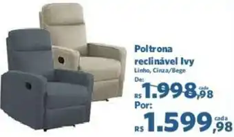 Poltrona reclinável Ivy Linho, Cinza/Bege