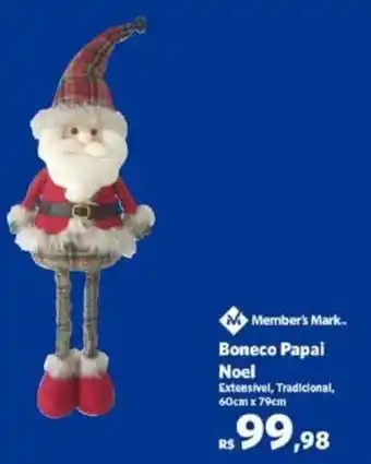 Sam's Club Member's Mark. Boneco Papai Noel Extensivel, Tradicional, 60cm x 79cm oferta