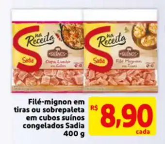 File-mignon em tiras ou sobrepaleta em cubos suinos congelados Sadia 400g