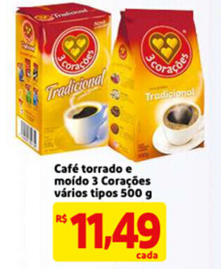 Mercado Extra Cafe Torrado e Moida 3 Coracoes varois tipos 500g oferta