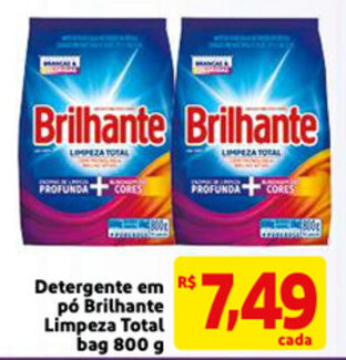 Mercado Extra Detergente em po Brilhante Limpeza Total bag 800g oferta