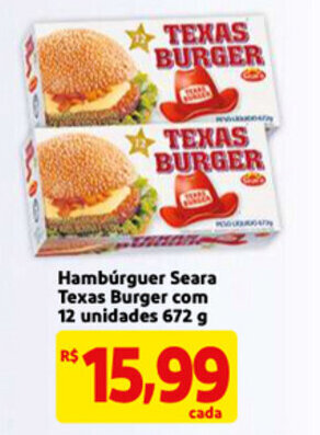 Mercado Extra Hamburguer Seara Texas Burger com 12 unidades 672g oferta