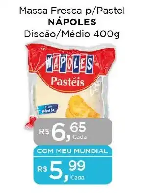 Supermercados Mundial Massa Fresca p/Pastel NÁPOLES Discão/Médio 400g oferta