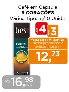 Supermercados Mundial Café em Cápsula 3 CORAÇÕES Vários Tipos c/10 Unids. oferta