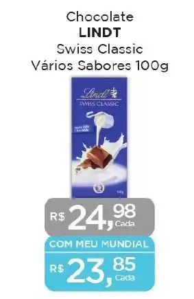 Supermercados Mundial Chocolate LINDT Swiss Classic Vários Sabores 100g oferta