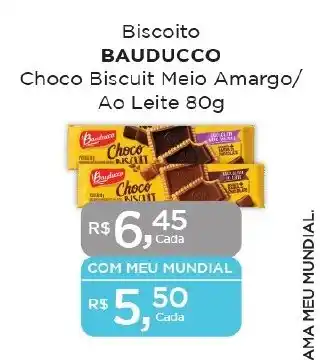 Supermercados Mundial Biscoito BAUDUCCO Choco Biscuit Meio Amargo/ Ao Leite 80g oferta