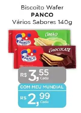 Supermercados Mundial Biscoito Wafer PANCO Vários Sabores 140g oferta