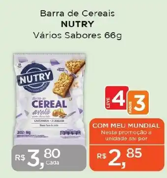 Supermercados Mundial Barra de Cereais NUTRY Vários Sabores 66g oferta