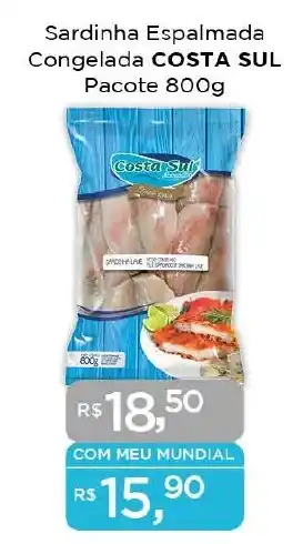 Supermercados Mundial Sardinha Espalmada Congelada COSTA SUL Pacote 800g oferta