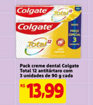 Mercado Extra Pack creme dental Colgate Total 12 antitartaro com 3 unidades de 90g cada oferta