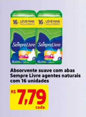 Mercado Extra Absorvente suave com abas Sempre Livre agentes naturais com 16 unidades oferta