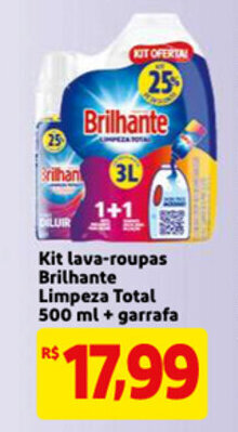 Mercado Extra Kit Lava-roupas Brilhante Limpeza Total 500ml + garrafa oferta