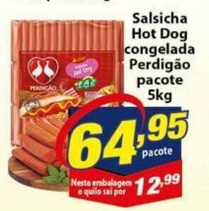 Vencedor Atacadista Salsicha Hot Dog congelada Perdigao pacote 5kg oferta