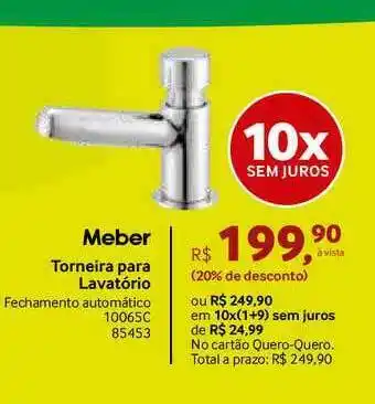 Meber Torneira Para Lavatório Fechamento Automático