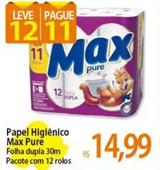Atacadão Papel Higiênico Max Pure Folha dupla 30m Pacote com 12 rolos oferta