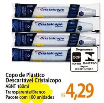 Atacadão Copo de Plástico Descartável Cristalcopo ABNT 180ml Transparente/Branco oferta