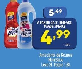 Amaciante de roupas Mon Bijou Leve 2L Pague 1.8L