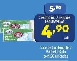 Saco de Lixo Embalixo Banheiro Rolo com 50 unidades