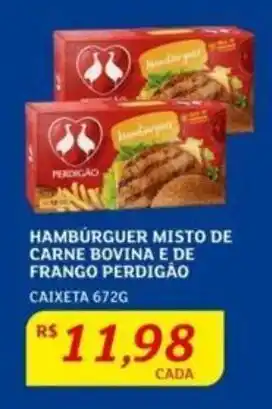 Assaí Atacadista HAMBURGUER MISTO DE CARNE BOVINA E DE FRANGO PERDIGÃO CAIXETA 672G oferta
