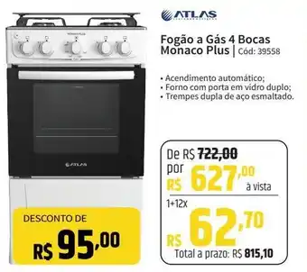 Deltasul ATLAS Fogão a Gás 4 Bocas Monaco Plus Cód: 39558 oferta
