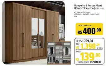 Roupeiro 6 Portas Mont Blanc c/ Espelho | Cód: 33397