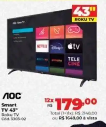 AOC Smart TV 43" Roku TV