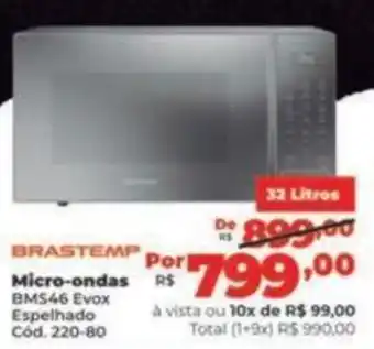 Lojas Becker BRASTEMP Micro-ondas BMS46 Evox Espelhado Cód. 220-80 oferta