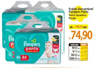Atacadão Fralda Descartável Pampers Pants Vários tamanhos Pacote oferta