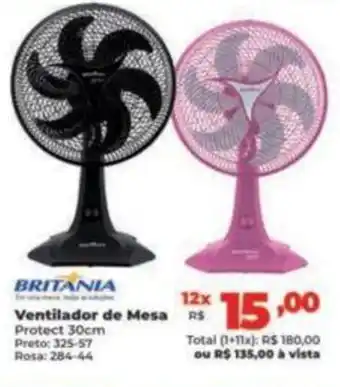 Lojas Becker BRITANIA Ventilador de Mesa Protect 30cm Preto: 325-57 oferta