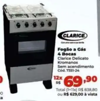 Lojas Becker Clarice Fogão a Gás 4 Bocas Clarice Delicato oferta