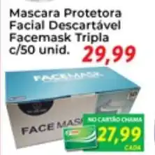 Chama Supermercados Mascara Protetora Facial Descartavel Facemask Tripla c/50 unid. oferta