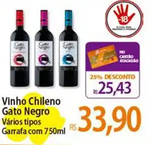 Atacadão Vinho Chileno Gato Negro Vários tipos Garrafa com 750ml oferta