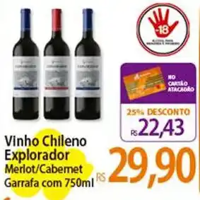 Atacadão Vinho Chileno Explorador Merlot/Cabernet Garrafa com 750ml oferta